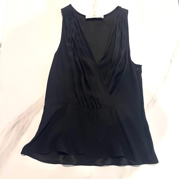 Amanda Uprichard Deep V- Black Silk Draped Wrap Top Size Small - Picture 1 of 6